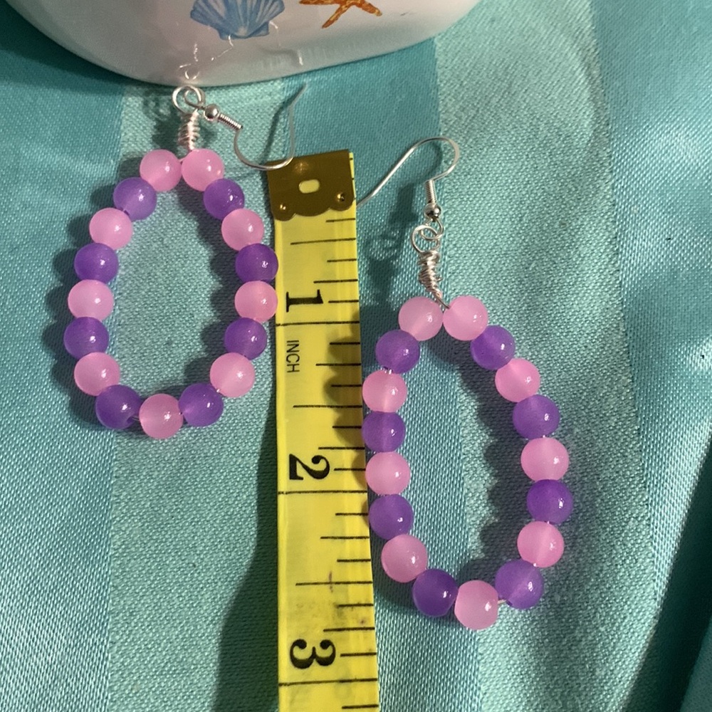 Pink and Purple glass Beaded Earrings - Picture 5 of 7